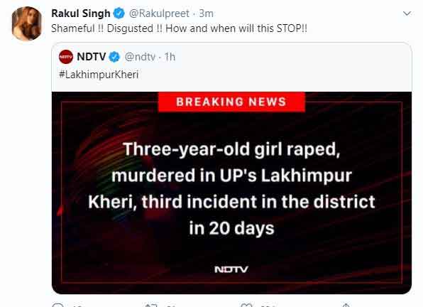 Rakul Preet Singh Fires On Rape cases In Uttar Pradesh