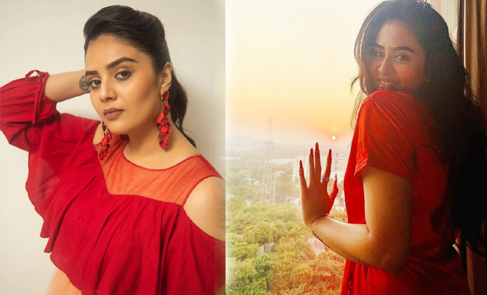 Sreemukhi Red Dress New Pictures