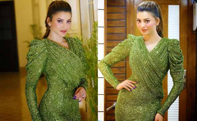 Urvashi Rautela Shiny Looks In a green Dress
