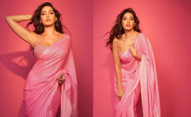 Nora Fatehi in Pink Saree