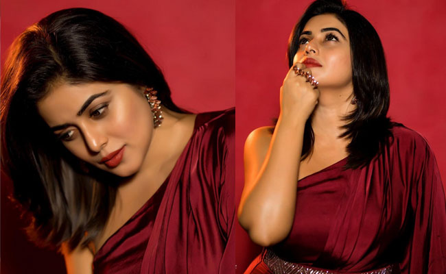 Poorna Hottest pics In a Red Dress