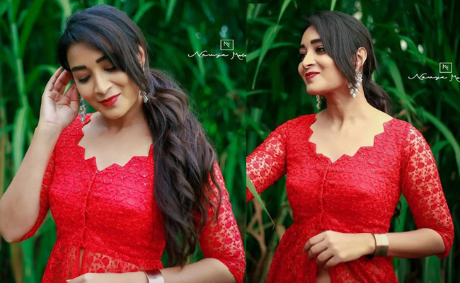 Bhanu shree Looking Pretty In a Red Dress