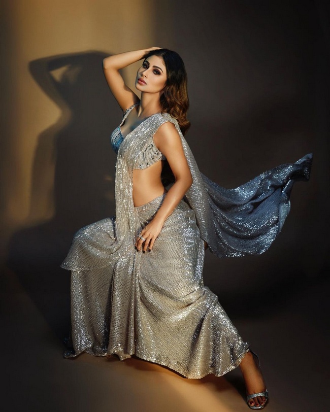Mouni Roy Is Shimmers Looks In A Silver Saree | Telugu Rajyam