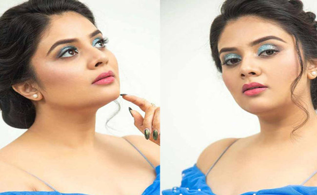 Sreemukhi is Awesome Looks In a Blue Dress