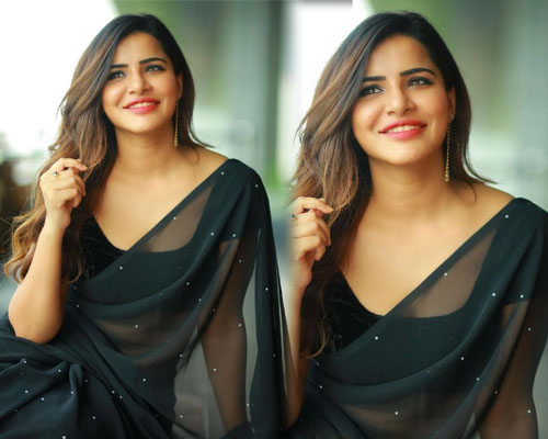 Ashu Reddy Looking Awesome in Black Saree