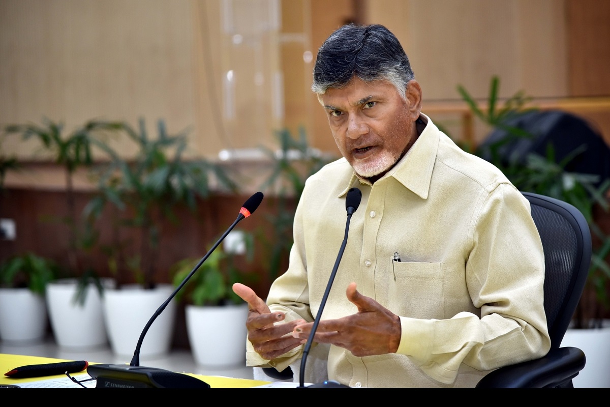 Vijayawada: Andhra Pradesh Chief Minister N. Chandrababu Naidu addresses a press conference, in Vijayawada, on May 5, 2019. (Photo: IANS)